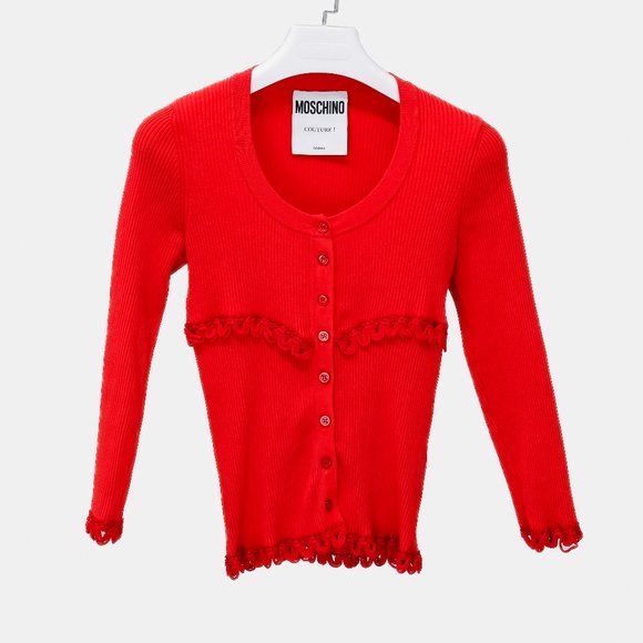 Moschino Red Rib Knit Cardigan - Picture 1 of 13